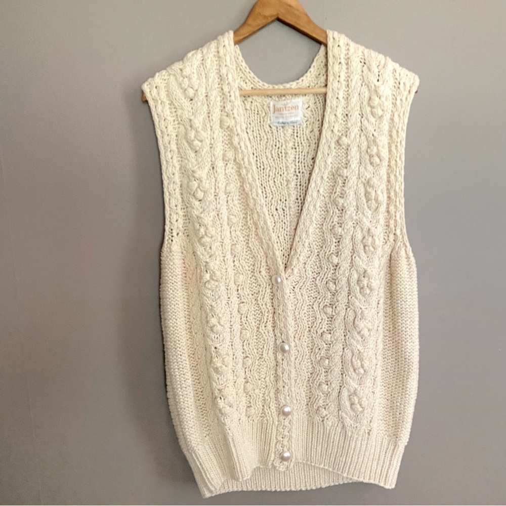 Sold Jantzen Silk Blend Knit Cardigan Vest Size Large - Picture 1 of 10